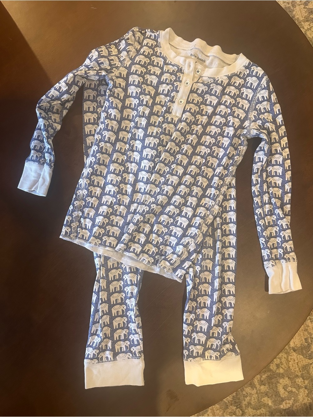 Roller Rabbit Blue and White Elephant Print Kids Pajama Set